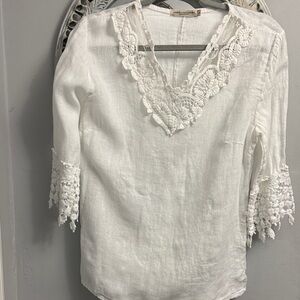 Elegant White Lace Trim Blouse